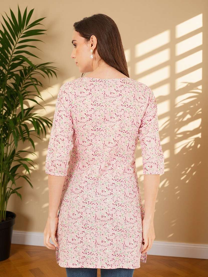 women printed three quarter sleeve straight kurti - 22182821 -  Standard Image - 4