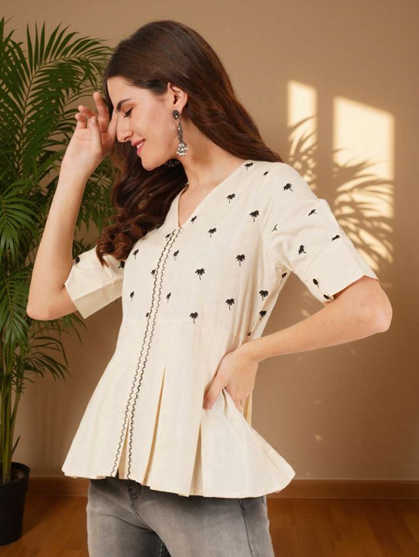 women embroidered puff sleeve peplum top - 22182824 -  Standard Image - 1
