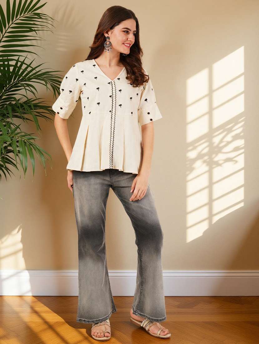 women embroidered puff sleeve peplum top - 22182824 -  Standard Image - 6