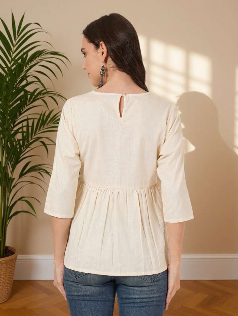 women embroidered three quarter sleeve flared top - 22182828 -  Standard Image - 4