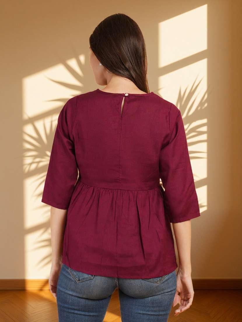 women embroidered three quarter sleeve flared top - 22182829 -  Standard Image - 4