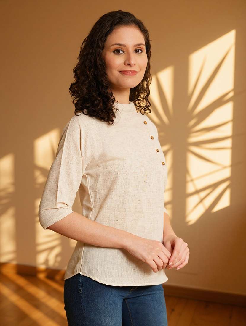 women solid three quarter sleeve regular top - 22182830 -  Standard Image - 1