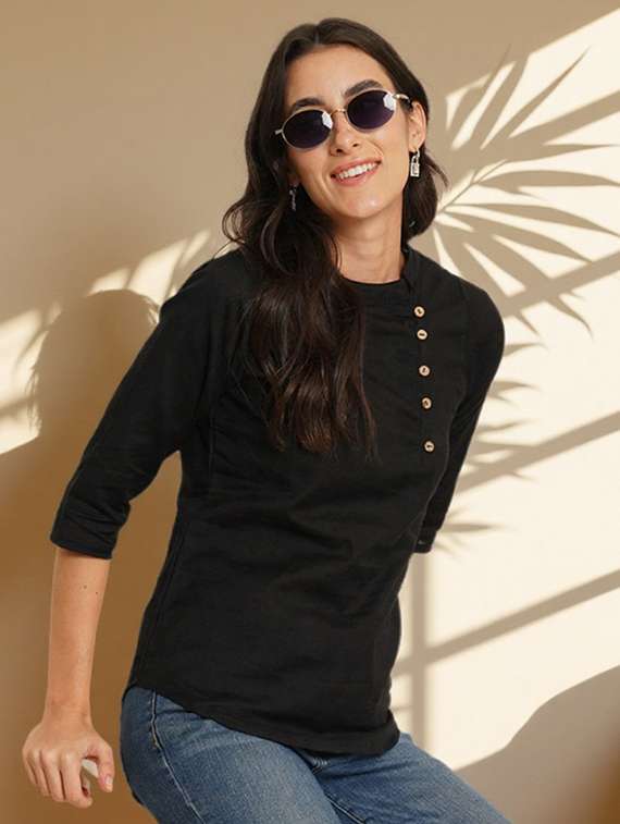 women solid three quarter sleeve regular top - 22182831 -  Standard Image - 1