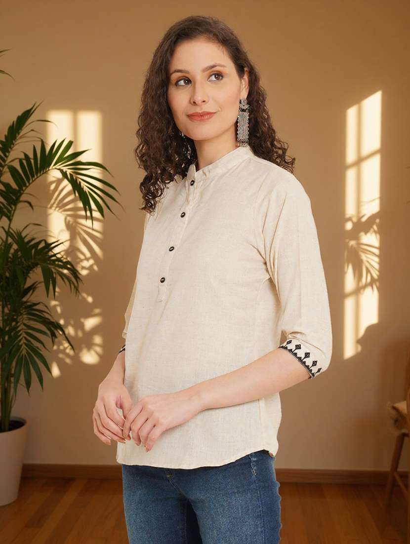 women solid three quarter sleeve regular top - 22182832 -  Standard Image - 1