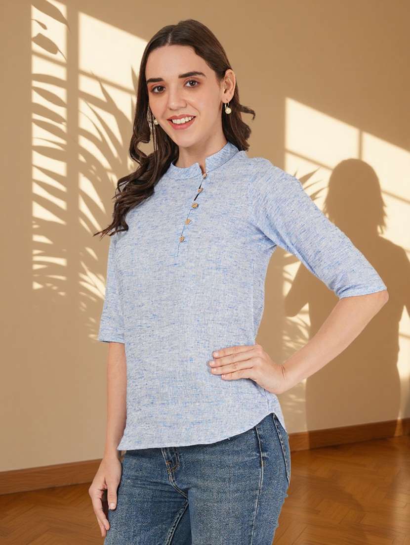 women solid three quarter sleeve regular top - 22182839 -  Standard Image - 1