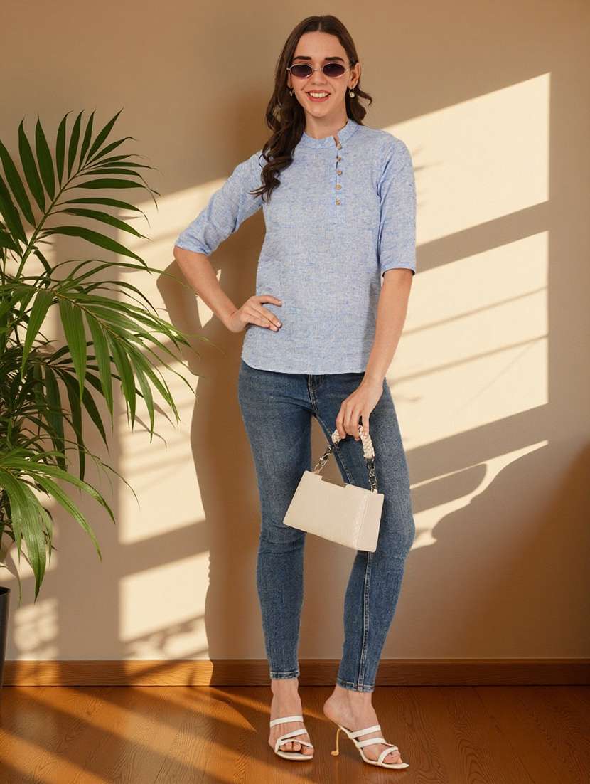 women solid three quarter sleeve regular top - 22182839 -  Standard Image - 4