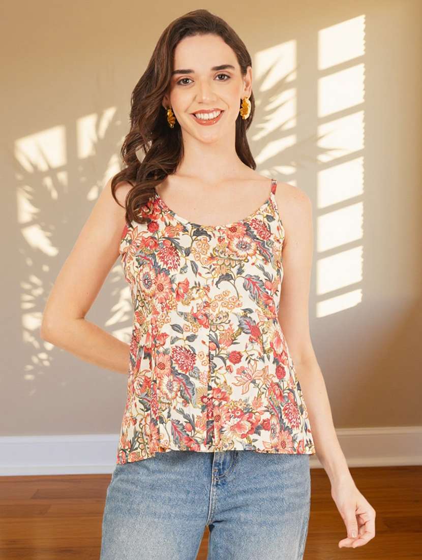women floral print shoulder strap peplum top - 22182841 -  Standard Image - 1