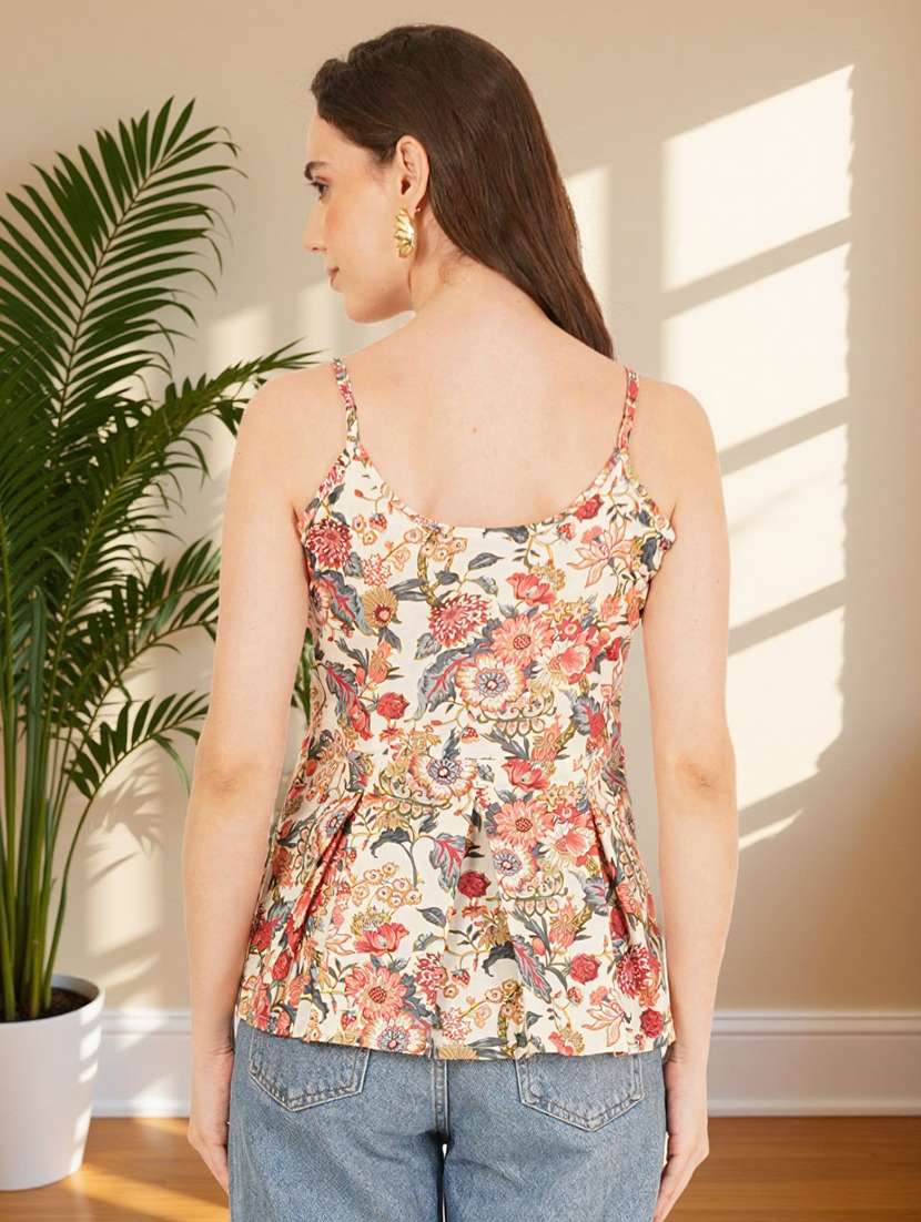 women floral print shoulder strap peplum top - 22182841 -  Standard Image - 4