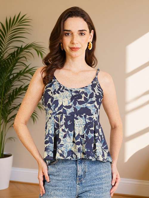 women floral print shoulder strap peplum top - 22182842 -  Standard Image - 0