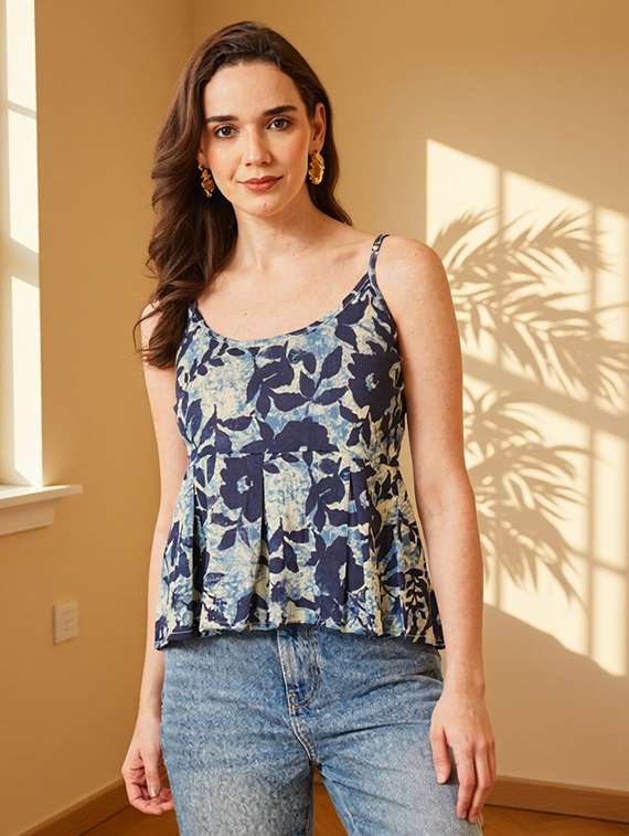 women floral print shoulder strap peplum top - 22182842 -  Standard Image - 1
