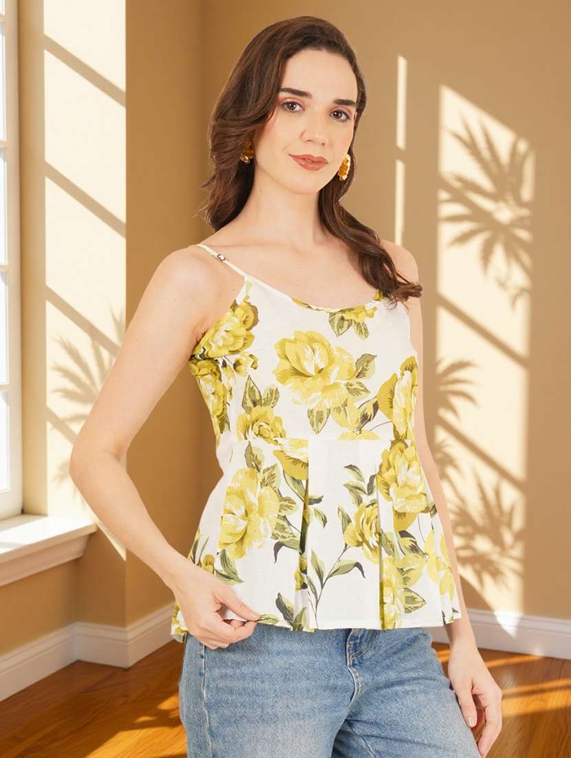 women floral print shoulder strap peplum top - 22182843 -  Standard Image - 1