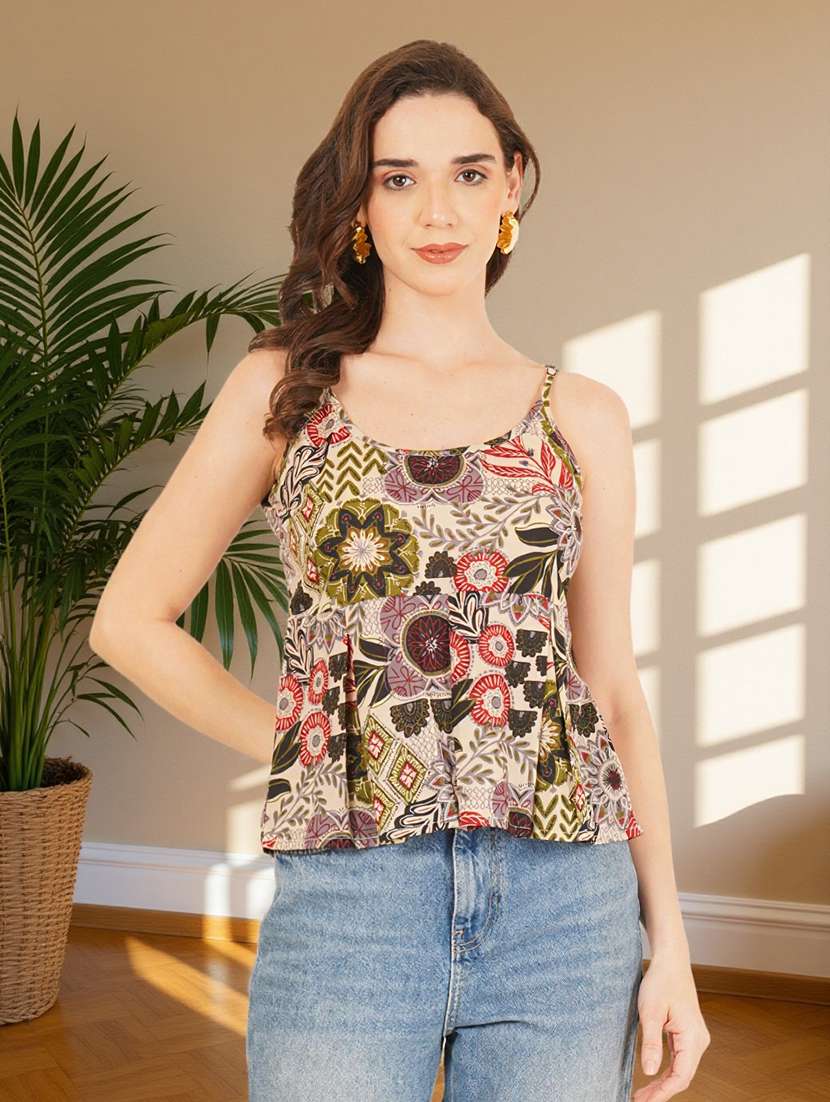 women floral print shoulder strap peplum top - 22182844 -  Standard Image - 1
