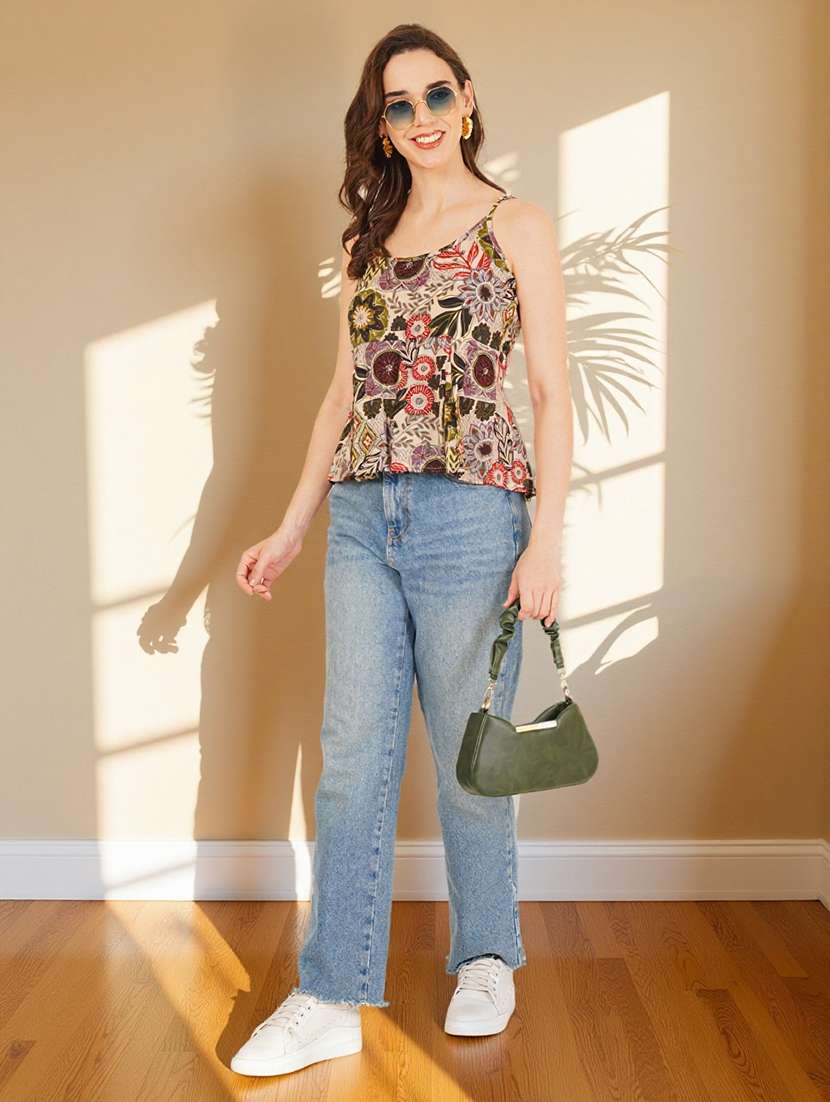 women floral print shoulder strap peplum top - 22182844 -  Standard Image - 4