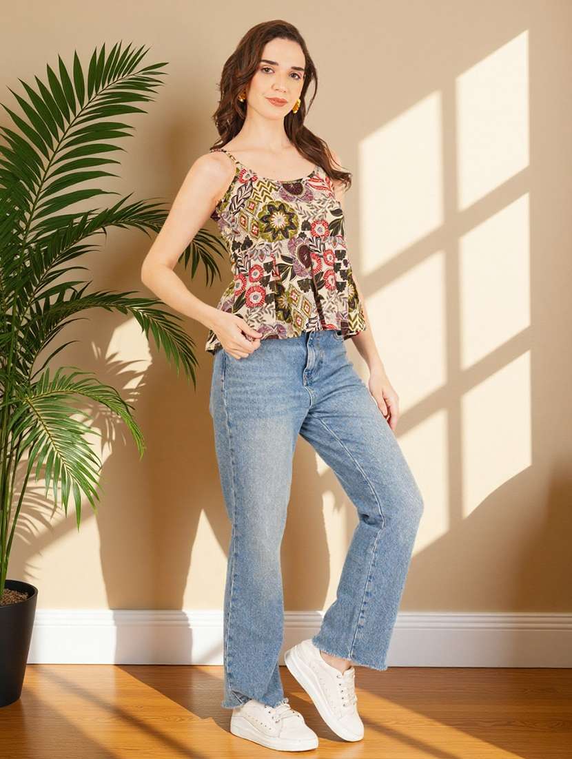 women floral print shoulder strap peplum top - 22182844 -  Standard Image - 6