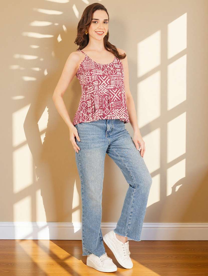 women printed shoulder strap peplum top - 22182845 -  Standard Image - 6