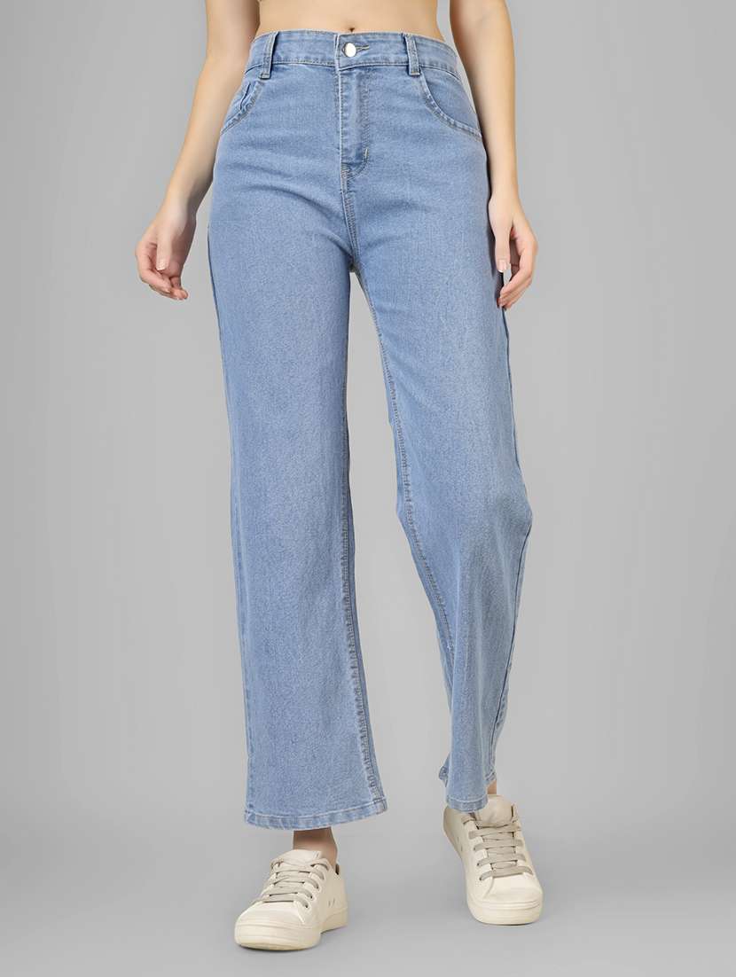 women solid high rise straight fit jean - 22182847 -  Standard Image - 1