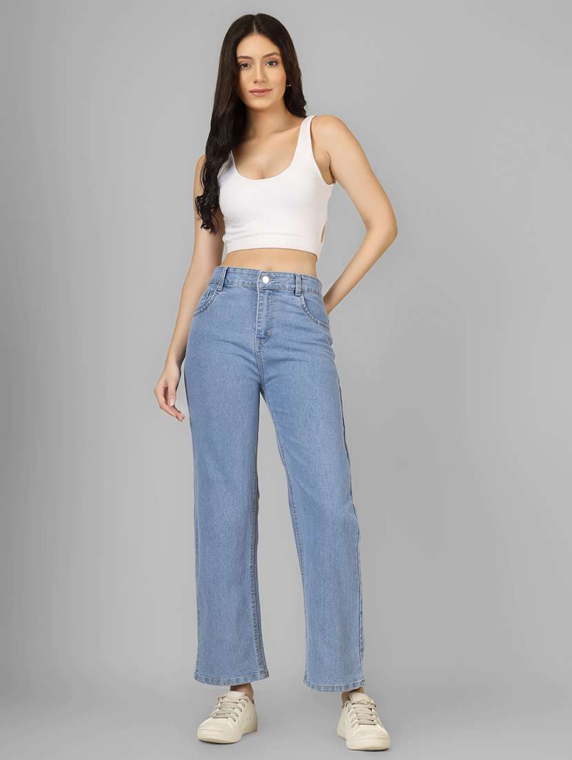 women solid high rise straight fit jean - 22182847 -  Standard Image - 4