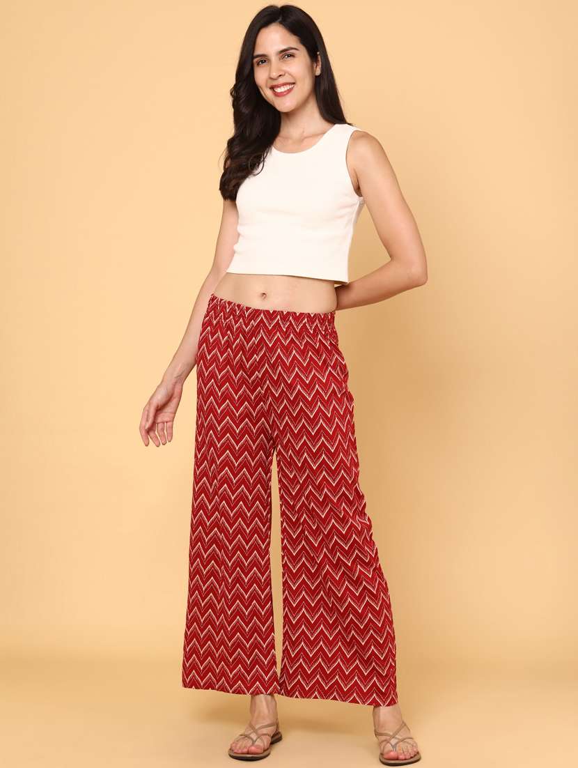 women printed mid rise flared palazzo - 22182870 -  Standard Image - 4