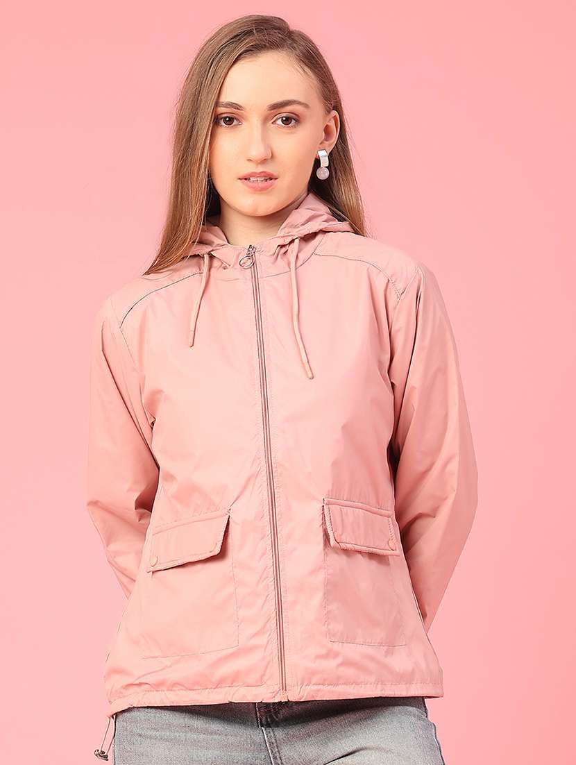 women solid long sleeve hooded windcheater jacket - 22182911 -  Standard Image - 1