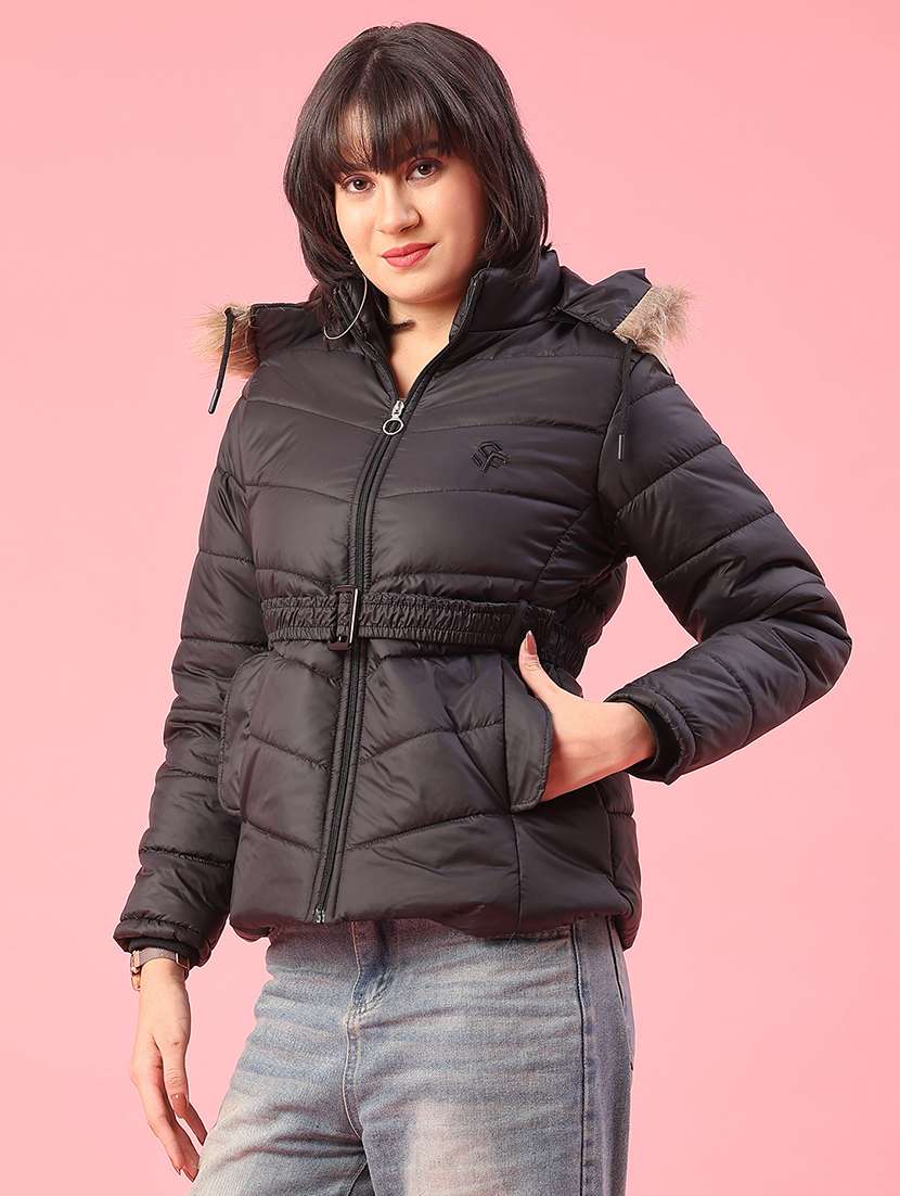 women solid long sleeve puffer jacket - 22182929 -  Standard Image - 1