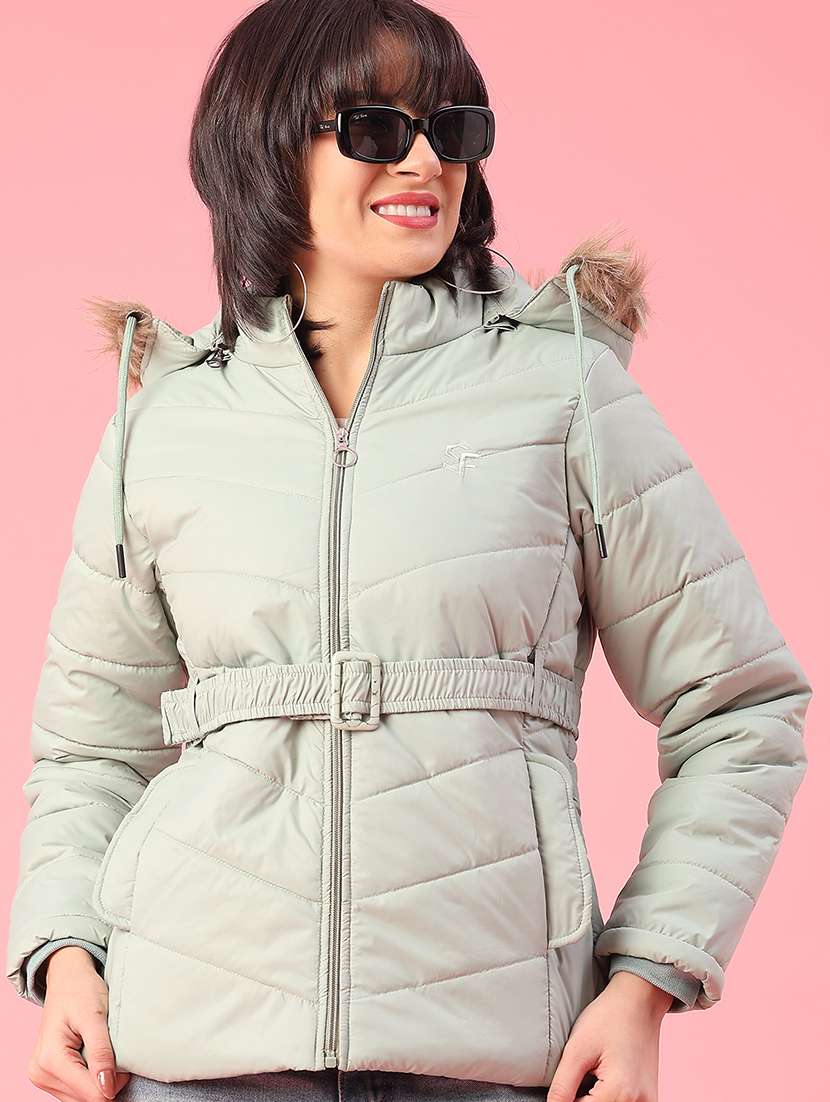 women solid long sleeve puffer jacket