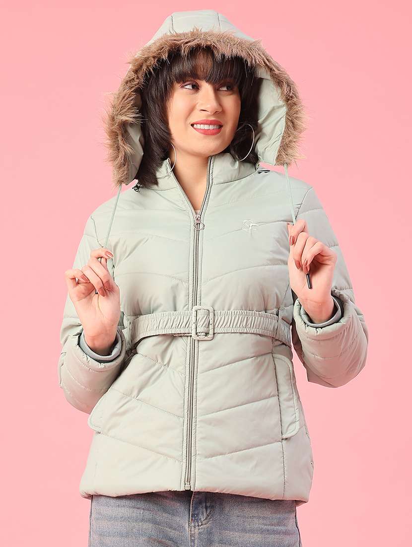 women solid long sleeve puffer jacket - 22182930 -  Standard Image - 1