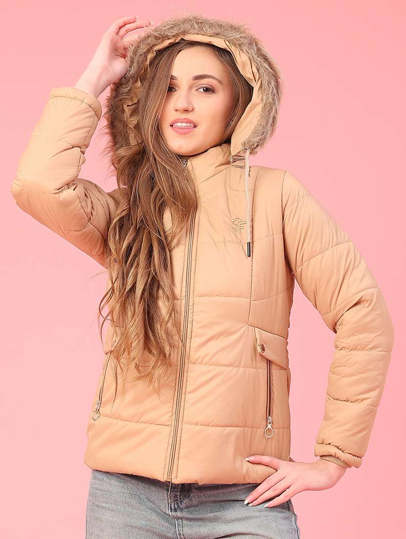 women solid long sleeve hooded puffer jacket - 22182932 -  Standard Image - 1