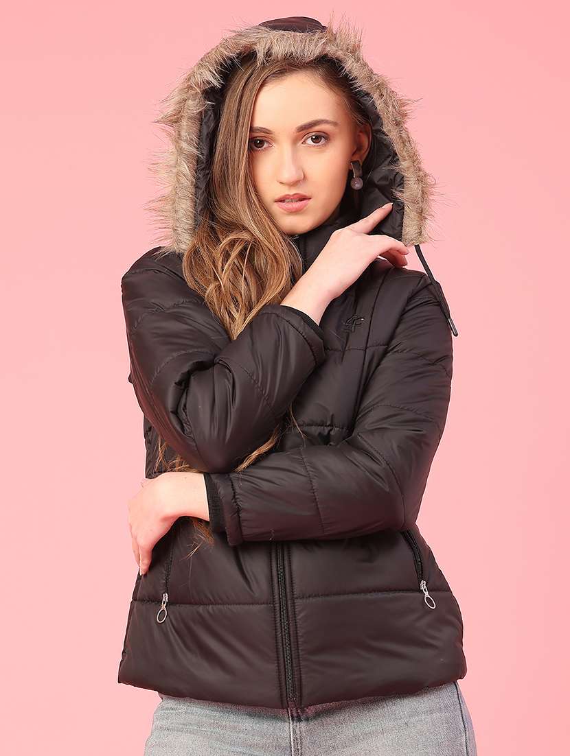 women solid long sleeve hooded puffer jacket - 22182933 -  Standard Image - 1