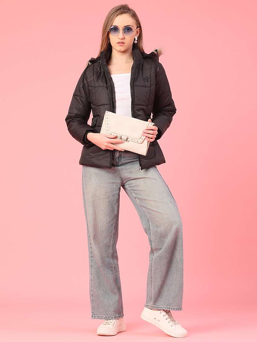 women solid long sleeve hooded puffer jacket - 22182933 -  Standard Image - 4