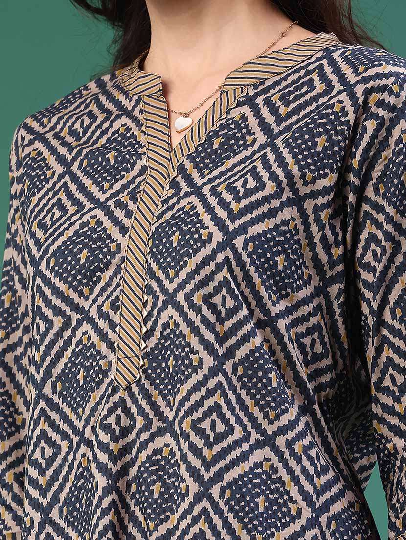 women navy blue cotton straight kurta - 22182949 -  Standard Image - 1