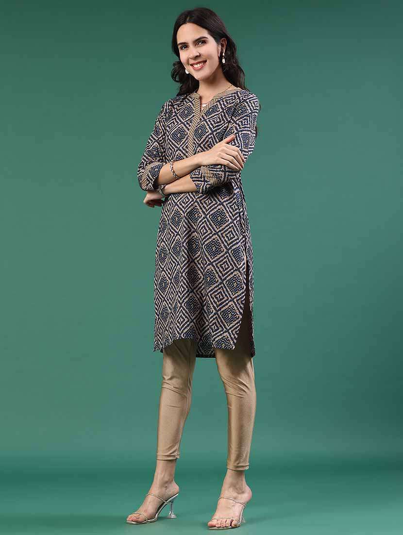 women navy blue cotton straight kurta - 22182949 -  Standard Image - 4
