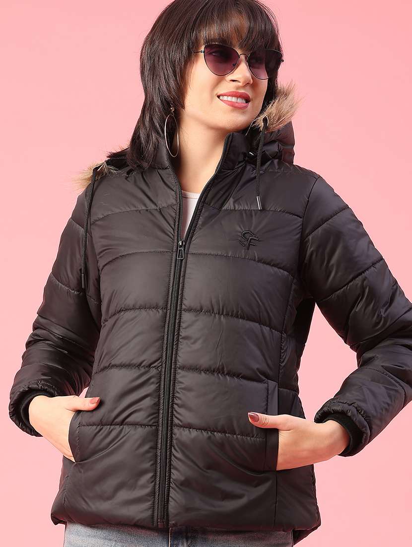 women solid long sleeve puffer jacket