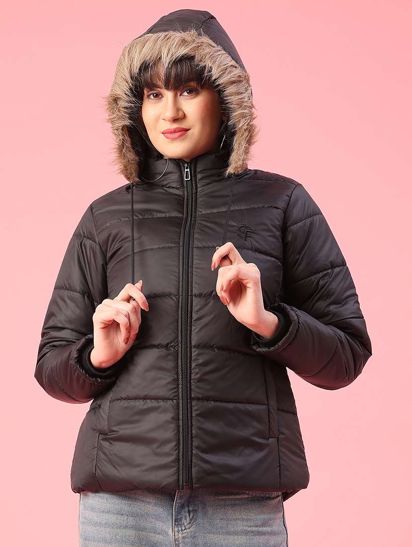 women solid long sleeve puffer jacket - 22182952 -  Standard Image - 1