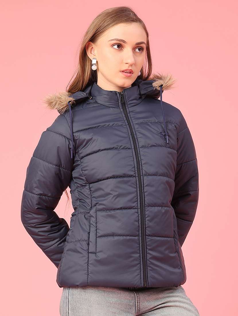 women solid long sleeve hooded puffer jacket - 22182953 -  Standard Image - 1