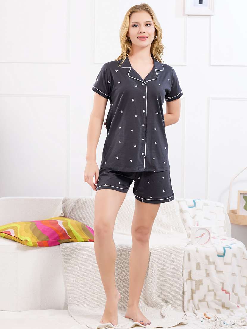 women printed nightwear shorts set - 22183073 -  Standard Image - 1