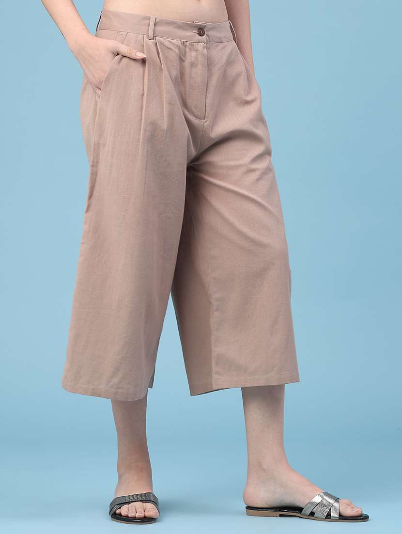 women solid mid rise culottes - 22183144 -  Standard Image - 1