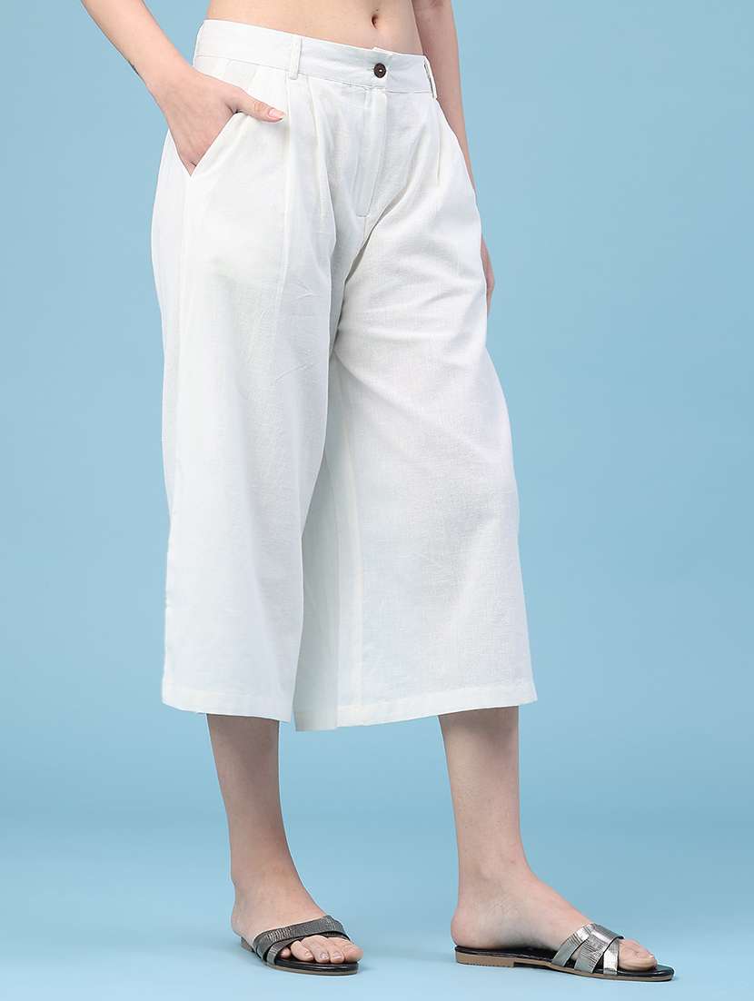 women solid mid rise culottes - 22183145 -  Standard Image - 1