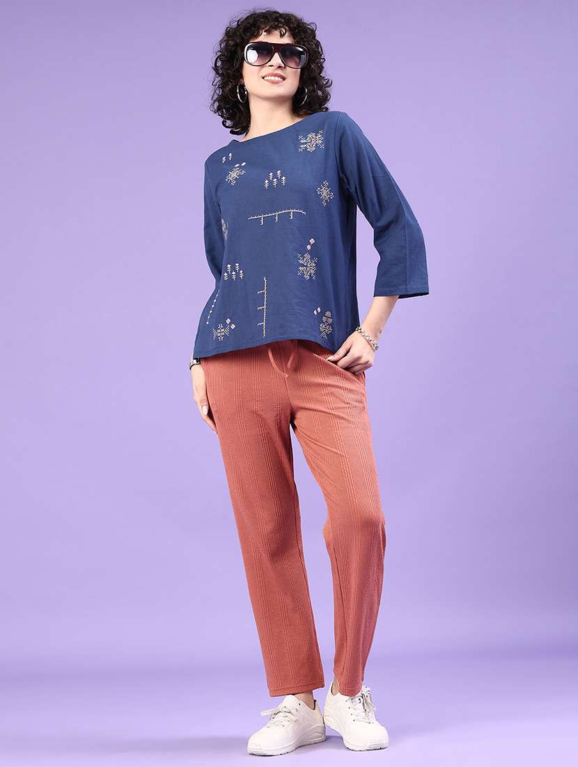 women solid with work boat neck ethnic top - 22183154 -  Standard Image - 4