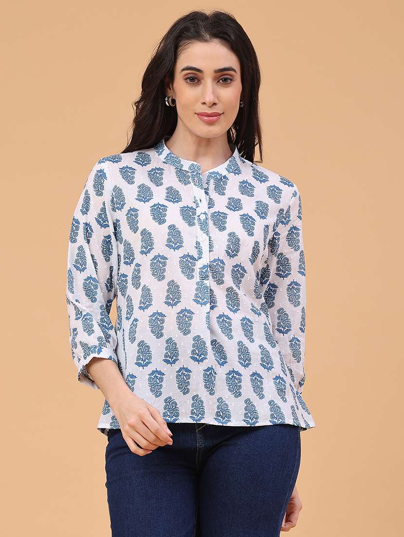 women printed three quarter sleeve ethnic top - 22183155 -  Standard Image - 1