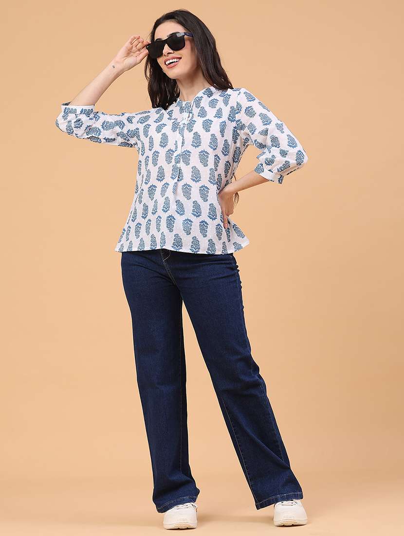 women printed three quarter sleeve ethnic top - 22183155 -  Standard Image - 4