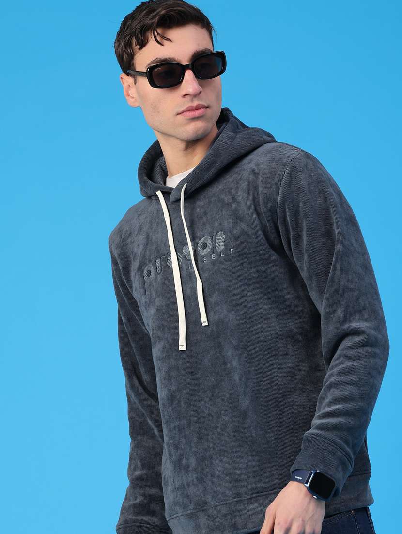 men solid long sleeve hooded sweatshirt