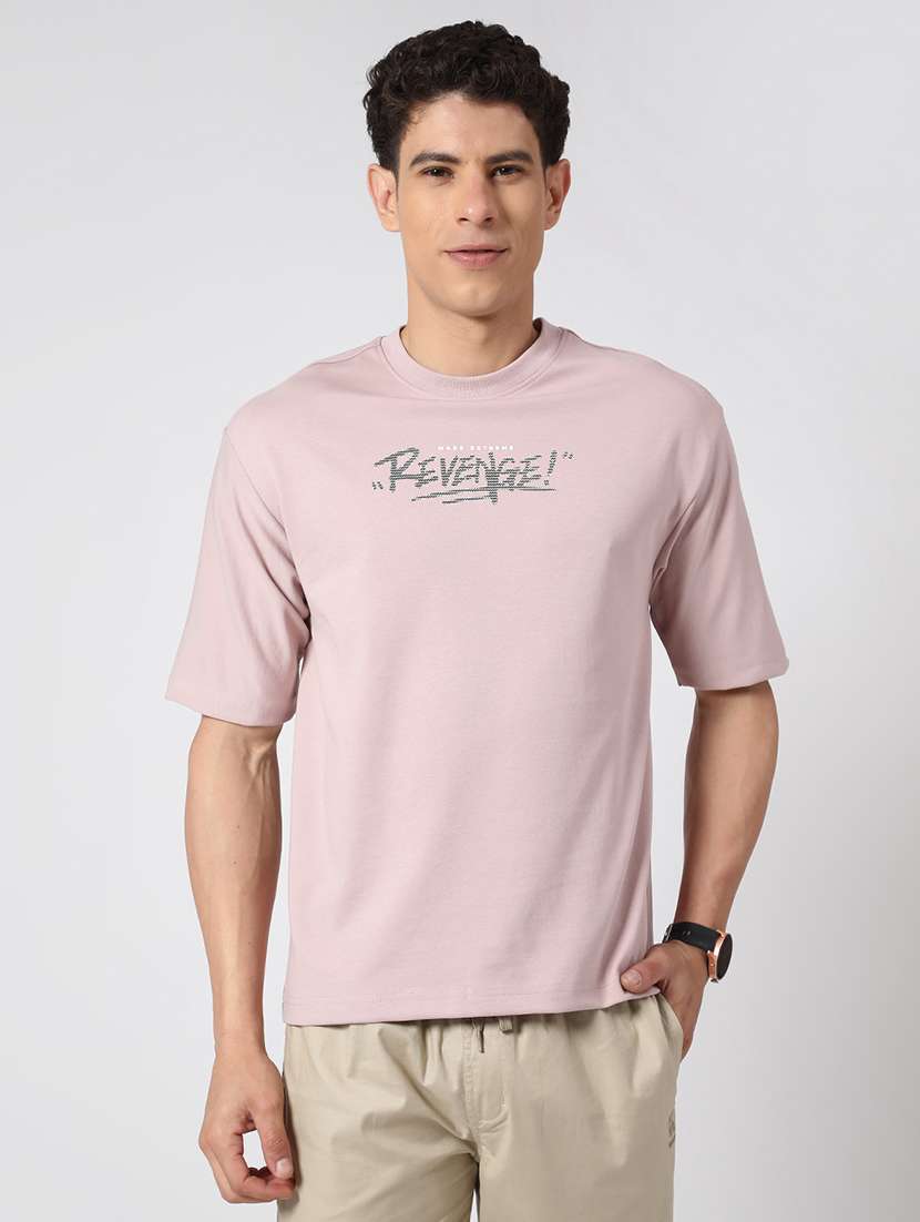 beige cotton blend front & back print tshirt - 22183228 -  Standard Image - 1