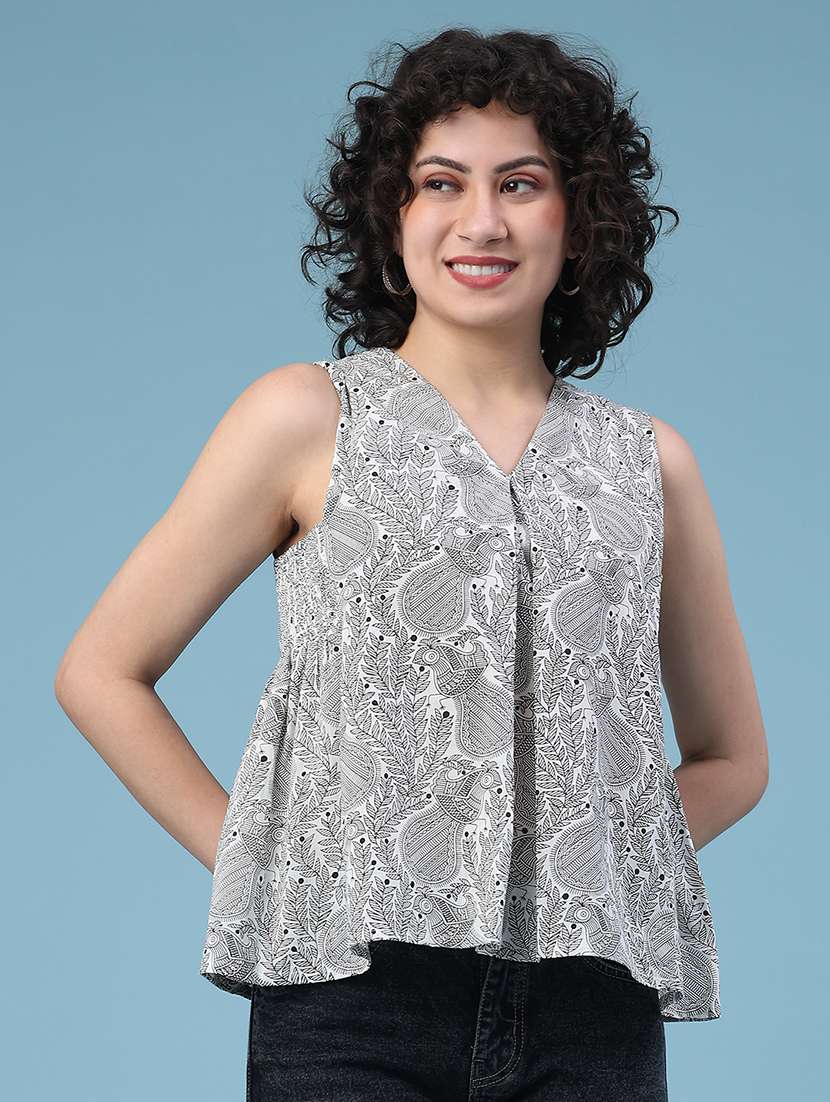 women printed v neck top - 22183237 -  Standard Image - 1