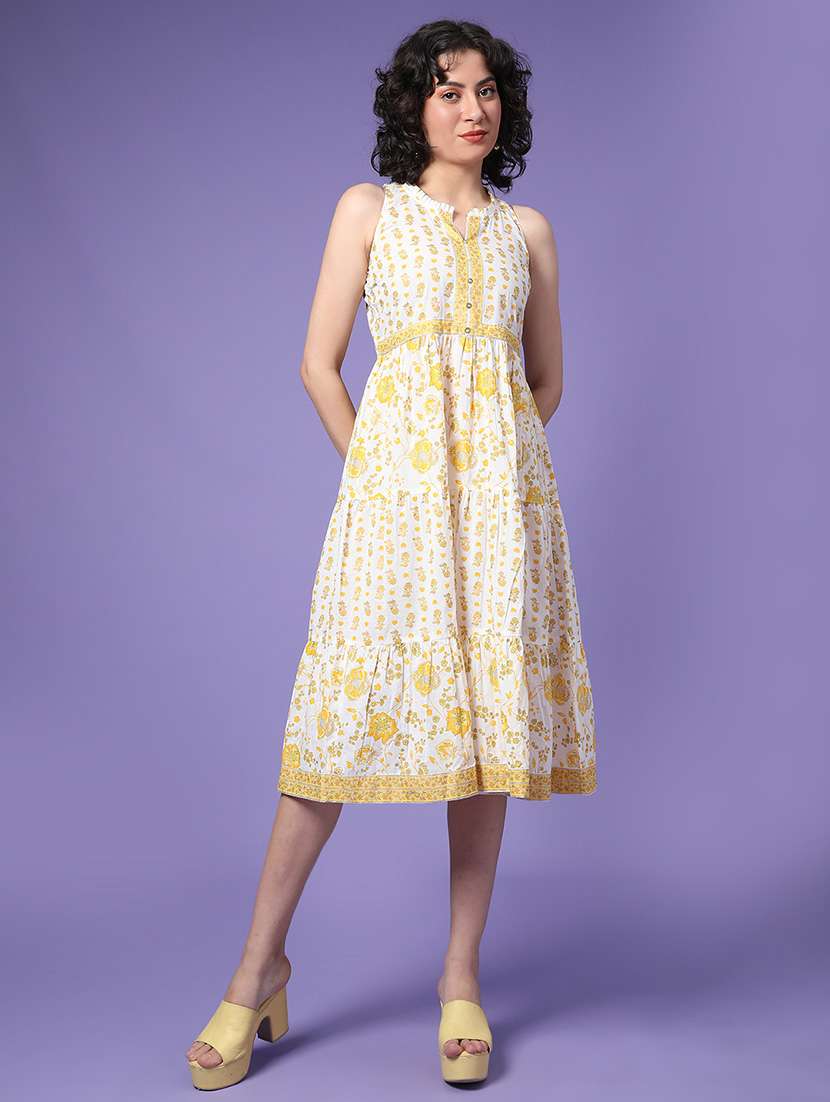 women floral sleeveless tiered ethnic dress