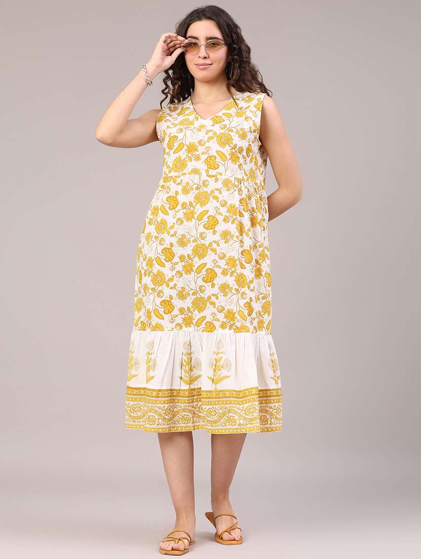 women floral sleeveless tiered ethnic dress
