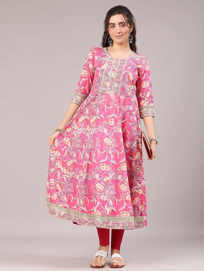 pink rayon flared kurti