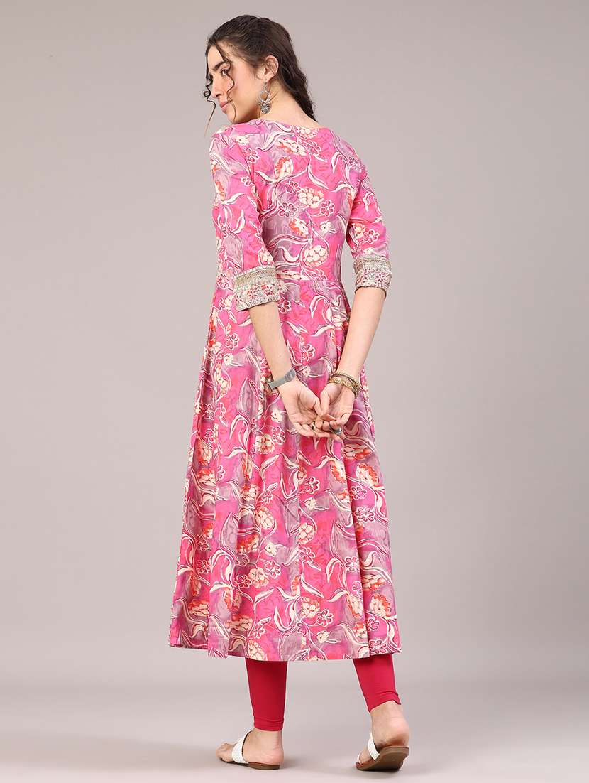 pink rayon flared kurti - 22183277 -  Standard Image - 4