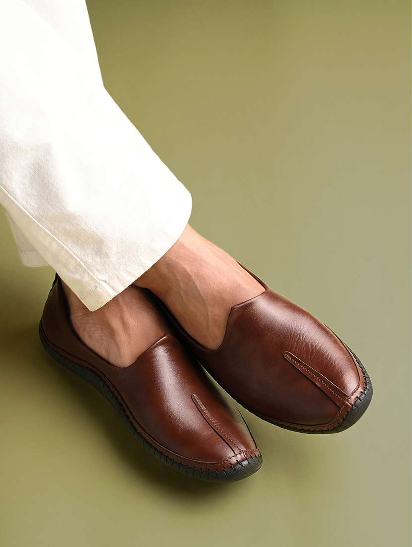 men tan slip on mojari - 22183284 -  Standard Image - 1