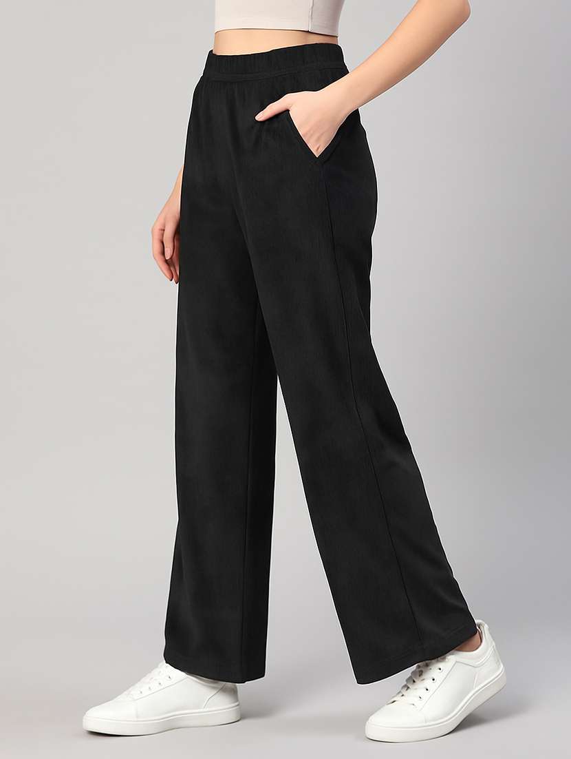 women solid mid rise wide leg track pant - 22183288 -  Standard Image - 1
