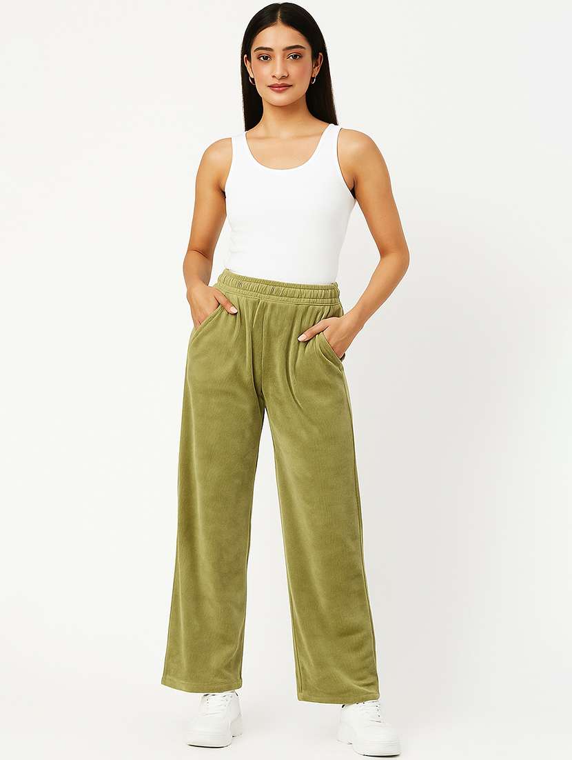 women solid high rise wide leg track pant - 22183289 -  Standard Image - 4